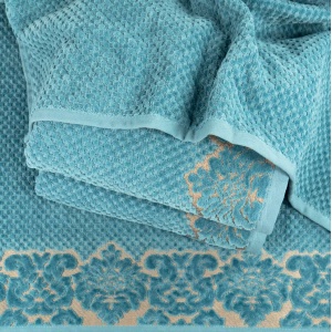 Рушник махровий середній 50x90см Damask Преміум якості Жакардовий з велюром 550г/м2 (Смарагдовий)
