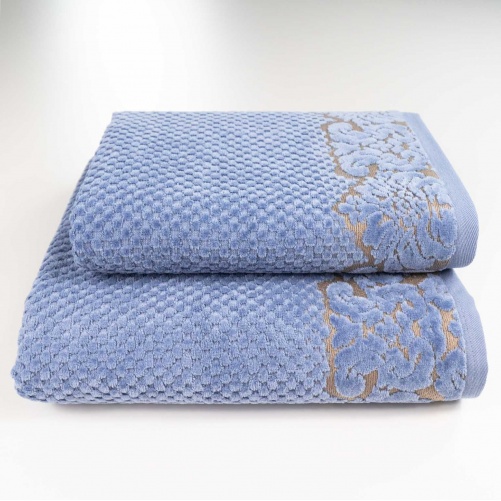 Набір махрових рушників 2шт 50x90см, 70x140см Damask Преміум якості Жакардове з велюром 550г/м2 (Синій)