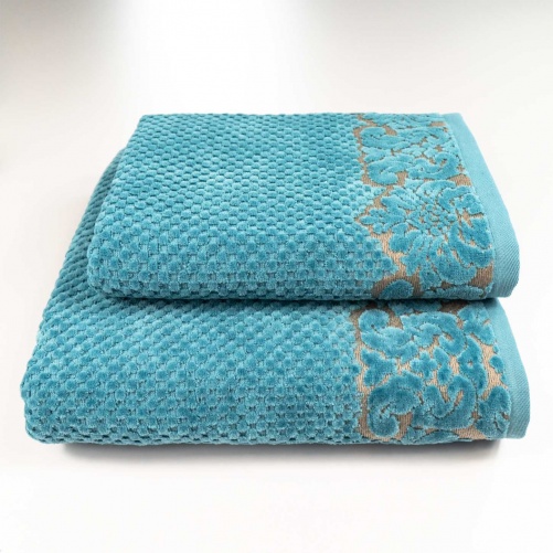 Набір махрових рушників 2шт 50x90см, 70x140см Damask Преміум якості Жакардове з велюром 550г/м2 (Смарагдовий)