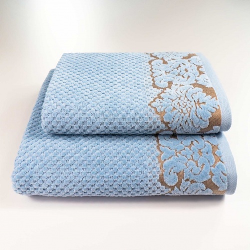Набір махрових рушників 2шт 50x90см, 70x140см Damask Преміум якості Жакардове з велюром 550г/м2 (Світло-Синій)