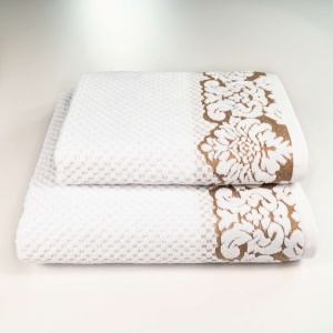 Набір махрових рушників 2шт 50x90см, 70x140см Damask Преміум якості Жакардове з велюром 550г/м2 (Білий)
