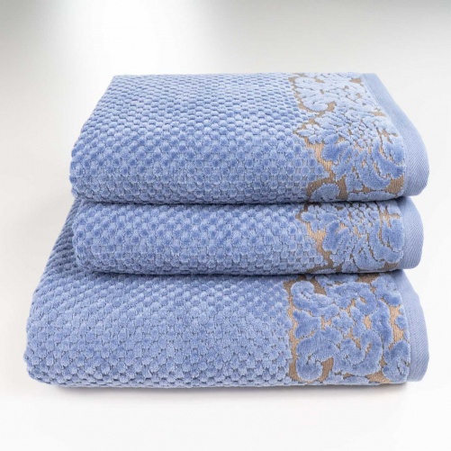 Набір махрових рушників 3шт 50x90см, 50x90см, 70x140см Damask Преміум якості Жакардове з велюром 550г/м2 (Синій)