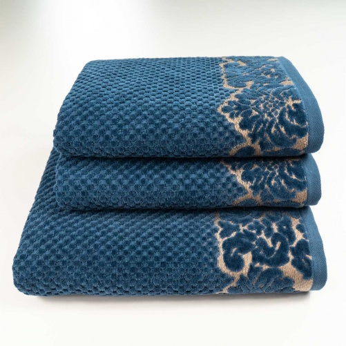 Набір махрових рушників 3шт 50x90см, 50x90см, 70x140см Damask Преміум якості Жакардове з велюром 550г/м2 (Темно-Синій)