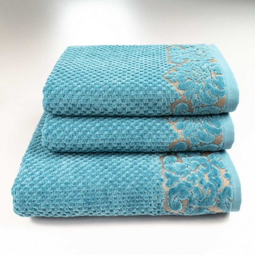 Набір махрових рушників 3шт 50x90см, 50x90см, 70x140см Damask Преміум якості Жакардове з велюром 550г/м2 (Смарагдовий)