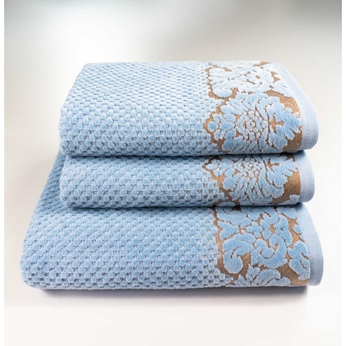 Набір махрових рушників 3шт 50x90см, 50x90см, 70x140см Damask Преміум якості Жакардове з велюром 550г/м2 (Світло-Синій)