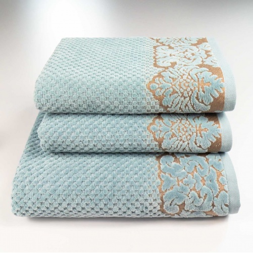 Набір махрових рушників 3шт 50x90см, 50x90см, 70x140см Damask Преміум якості Жакардове з велюром 550г/м2 (М'ятний)