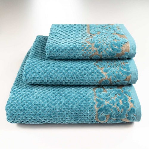 Комплект махрових рушників 3шт 40x70см, 50x90см, 70x140см Damask Преміум якості Жакардове з велюром (Смарагдовий)
