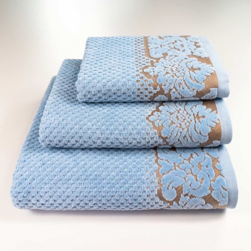 Комплект махрових рушників 3шт 40x70см, 50x90см, 70x140см Damask Преміум якості Жакардове з велюром (Світло-Синій)