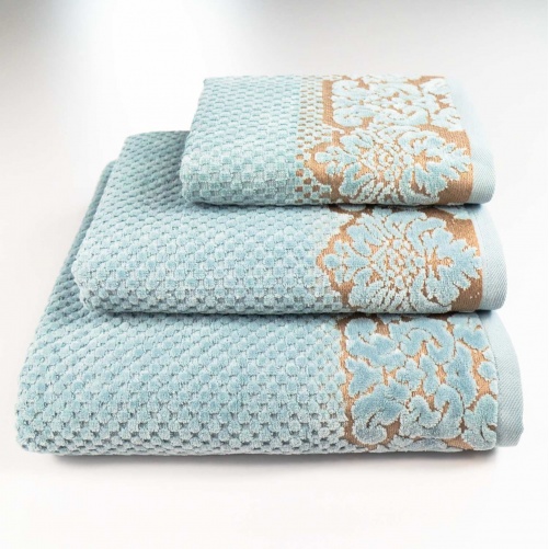 Комплект махрових рушників 3шт 40x70см, 50x90см, 70x140см Damask Преміум якості Жакардове з велюром (М'ятний)