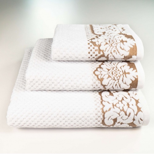 Комплект махрових рушників 3шт 40x70см, 50x90см, 70x140см Damask Преміум якості Жакардове з велюром (Білий)