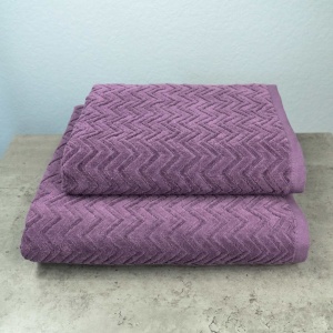 Набір махрових рушників Жакардових з велюром 2шт GM Textile 50x90см, 70x140см 550г/м2 (Темно-Фіолетовий)