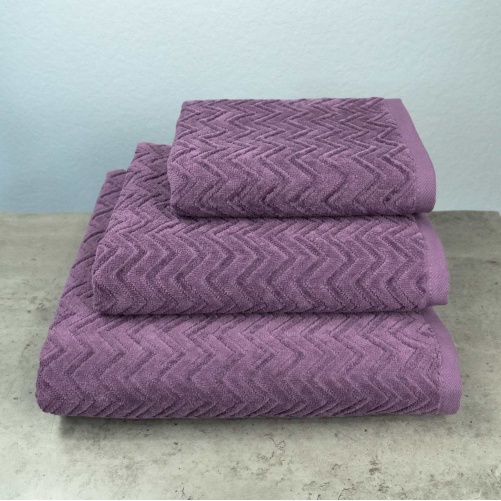 Набір махрових рушників Жакардових з велюром 3шт GM Textile 40x70см, 50x90см, 70x140см 550г/м2 (Темно-Фіолетовий)