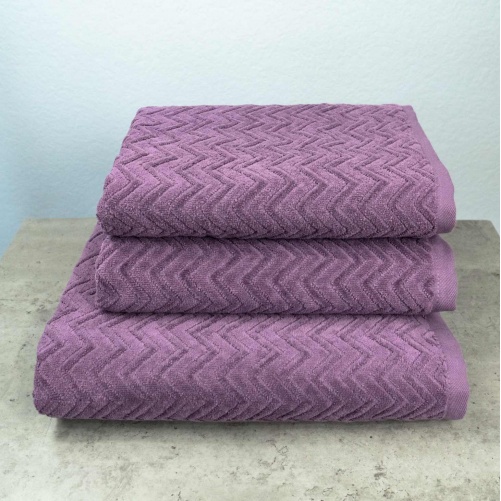 Набір махрових рушників Жакардових з велюром 3шт GM Textile 50x90см, 50x90см, 70x140см 550г/м2 (Темно-Фіолетовий)