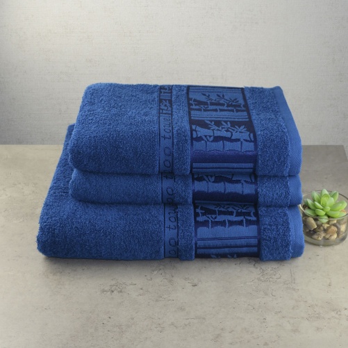 Комплект махровых полотенец 3шт GM Textile 50х90см, 50х90см, 70х140см BambooN 450г/м2 (Синий)