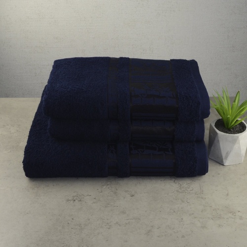 Набір махрових рушників 3шт GM Textile 50х90см, 50х90см, 70х140см BambooN 450г / м2 (Темно-синій)