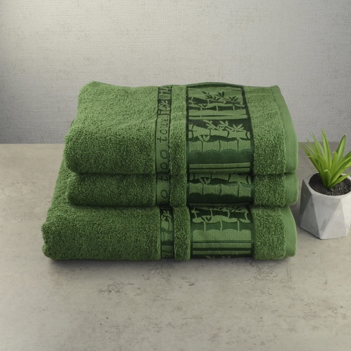 Набір махрових рушників 3шт GM Textile 50х90см, 50х90см, 70х140см BambooN 450г / м2 (Зелений)