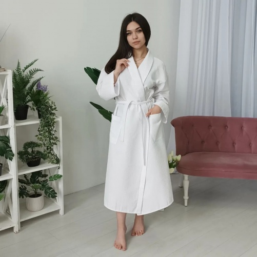 Вафельний жіночий халат Кімоно YouStar 100% бавовна розмір XL (56-58) 200 г/м2 (Білий)