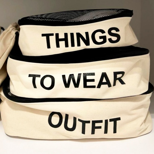 Комплект бавовняних сумок для речей OUTFIT, TO WEAR, THINGS (Бежевий)
