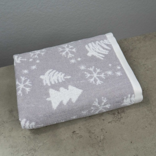 Рушник махровий Новорічний Merry Christmas Ялинки GM Textile 40х70см 500г/м2 (Світло-Сірий)