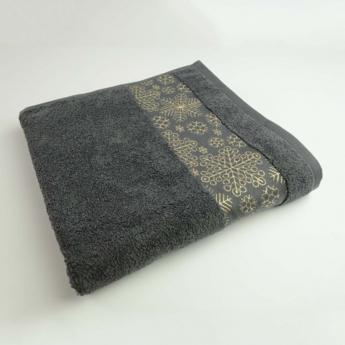 Махровий банний рушник Новорічний Merry Christmas Сніг GM Textile 70х140см 500г/м2 (Темно-Сірий)
