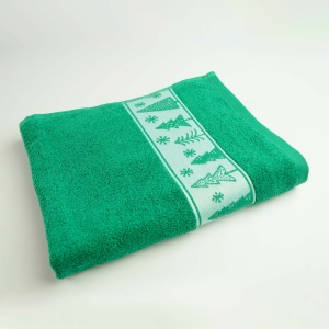 Махровое полотенце для лица и рук Новогодний Merry Christmas Елки GM Textile 50х90см 500г/м2 (Зеленый)
