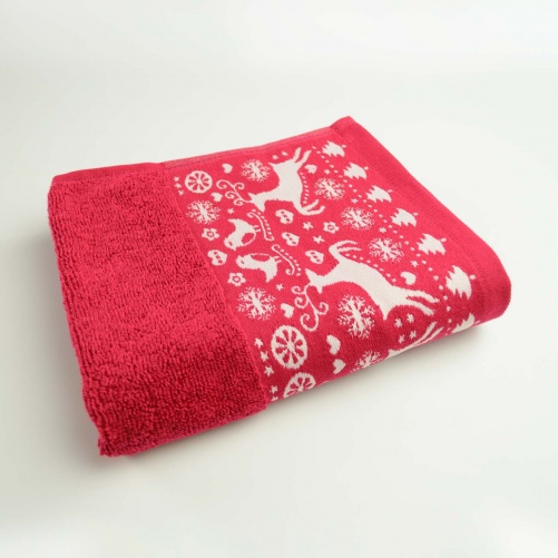 Полотенце махровое Новогоднее Merry Christmas Олени GM Textile 40х70см 500г/м2 (Красный)