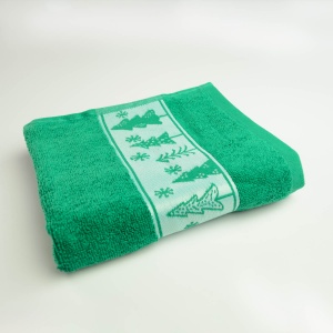 Рушник махровий Новорічний Merry Christmas Ялинки GM Textile 40х70см 500г/м2 (Зелений)