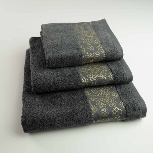 Комплект махрових рушників Новорічні Merry Christmas Сніг 3шт GM Textile 40х70см, 50х90см, 70х140см 500г/м2 (Темно-Сірий)