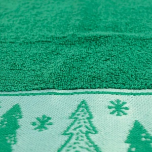 Махровое полотенце для лица и рук Новогодний Merry Christmas Елки GM Textile 50х90см 500г/м2 (Зеленый)