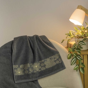 Махровий рушник для обличчя та рук Новорічний Merry Christmas Сніг GM Textile 50х90см 500г/м2 (Темно-Сірий)