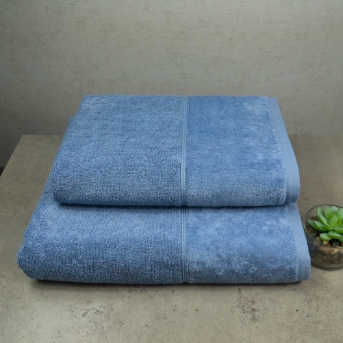 Набір рушників велюр/махра 2шт GM Textile 50x90см, 70x140см Преміум якості Milado 550г/м2 (Синій)