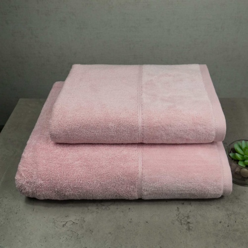 Набір рушників велюр/махра 2шт GM Textile 50x90см, 70x140см Преміум якості Milado 550г/м2 (Рожевий)