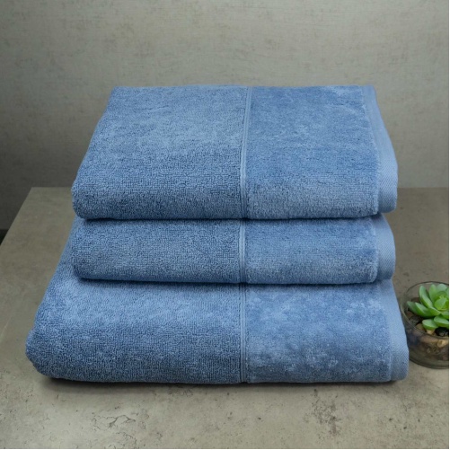 Набір рушників велюр/махра 3шт GM Textile 50x90см, 50x90см, 70x140см Premium Milado 550г/м2 (Синій)