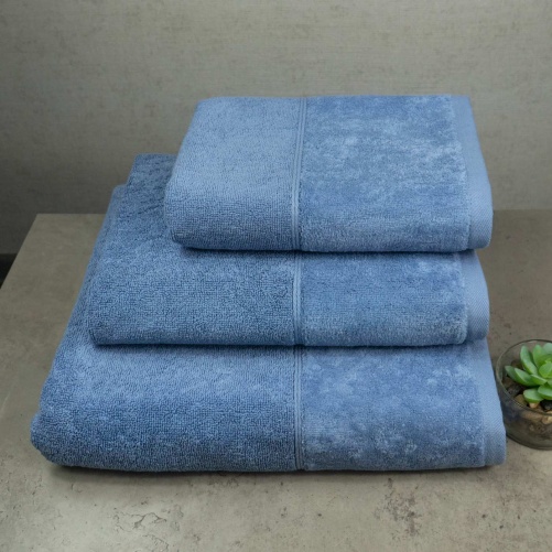 Набір велюр/махра рушників 3шт GM Textile 40x70см, 50x90см, 70x140см Premium Milado 550г/м2 (Синій)