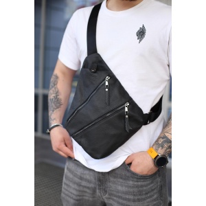 Чоловіча сумка із натуральної шкіри, сумка через плече SKILL Cross body (Чорна)