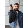 Бананка із натуральної шкіри, шкіряна сумка на пояс SKILL Two Line (Чорна)