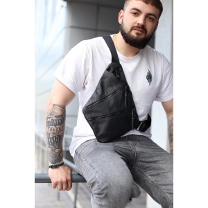Чоловіча сумка із натуральної шкіри, сумка через плече SKILL Cross body (Чорна)