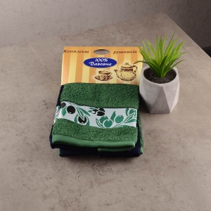 Набір кухонних махрових рушників 2шт GM Textile 30x50см, 30x50см Olive 400г / м2 (Зелений / Чорний)