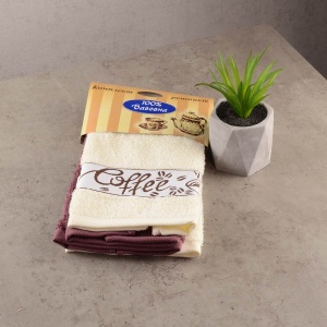 Набір кухонних махрових рушників 2шт GM Textile 30x50см, 30x50см Coffee 400г / м2 (Коричневий / Білий)