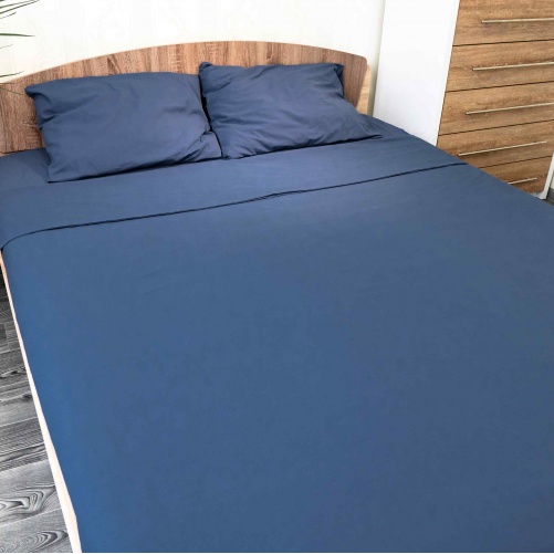 Комплект двоспальний постільної білизни 180х215 Поплін GM Textile 120 г/м2 Бавовна (Глибоко-синій)