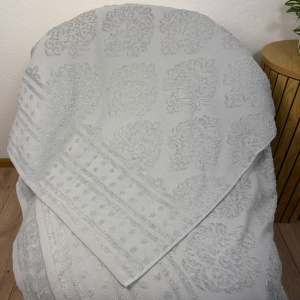 Простирадло-покривало жаккардове махрове 100% Бавовна GM TEXTILE 150x200см 400г/м2 (Світло-сірий з бірюзовим)