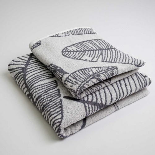 Набір махрових рушників з малюнком перо 2шт GM Textile 50х90см, 70х140см 400г/м2 (Сірий)