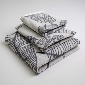 Набір махрових рушників з малюнком перо 3шт GM Textile 40х70см, 50х90см, 70х140см 400г / м2 (Сірий)