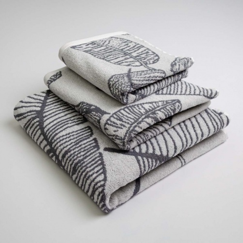 Набір махрових рушників з малюнком перо 3шт GM Textile 40х70см, 50х90см, 70х140см 400г / м2 (Сірий)