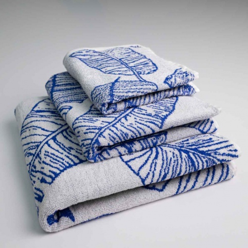 Набір махрових рушників з малюнком перо 3шт GM Textile 40х70см, 50х90см, 70х140см 400г / м2 (Синій)