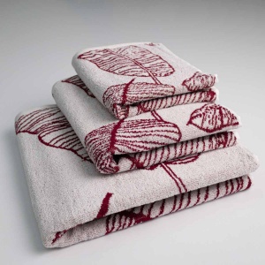 Набір махрових рушників з малюнком перо 3шт GM Textile 40х70см, 50х90см, 70х140см 400г / м2 (Червоний)