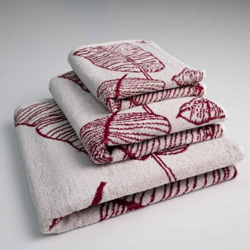 Набір махрових рушників з малюнком перо 3шт GM Textile 40х70см, 50х90см, 70х140см 400г / м2 (Червоний)
