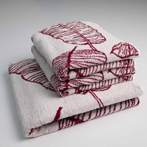 Набір махрових рушників з малюнком перо 3шт GM Textile 50х90см, 50х90см, 70х140см 400г / м2 (Червоний)