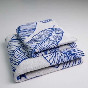 Набір махрових рушників з малюнком перо 2шт GM Textile 50х90см, 70х140см 400г/м2 (Синій)