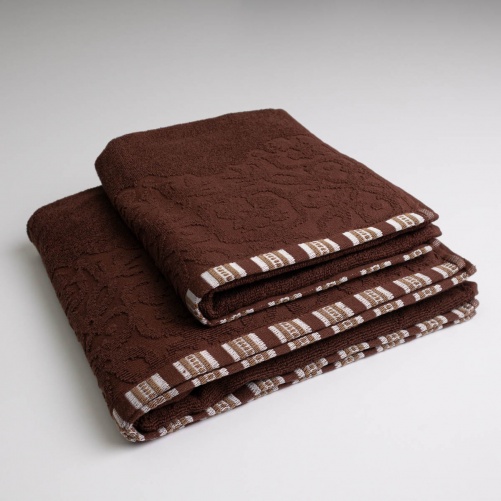 Набор махровых полотенец с орнаментом 2шт GM Textile 50х90см, 70х140см 400г/м2 (Коричневый)